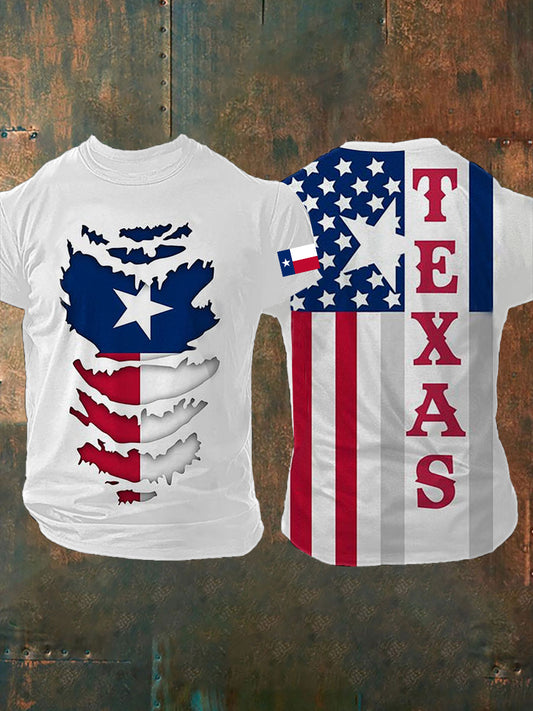 Men's Texas Flag Printed Short Sleeve T-shirt