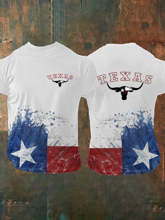 Men's Texas Flag Printed Short Sleeve T-shirt