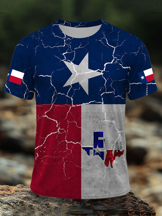 Men's Texas Flag Printed Short Sleeve T-shirt