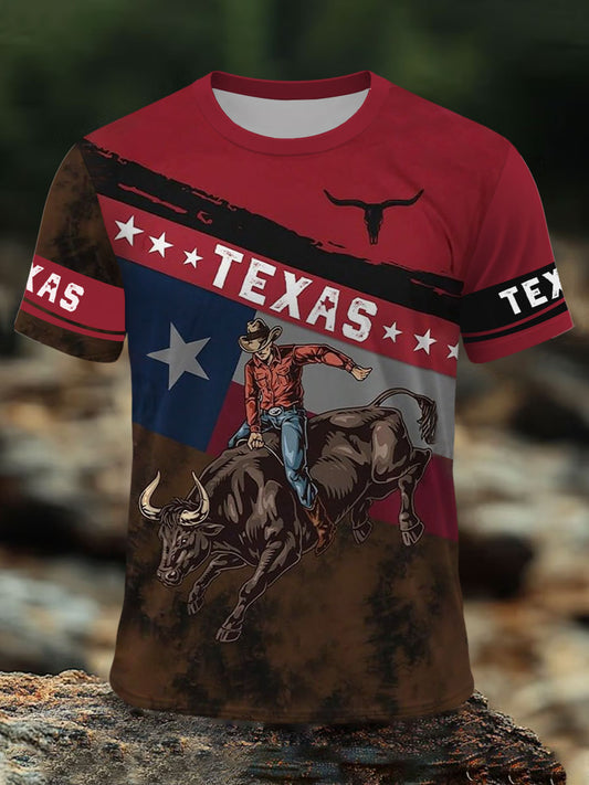 Men's Texas Flag Printed Short Sleeve T-shirt