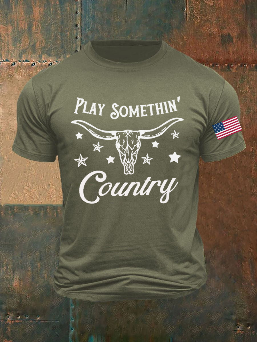 Men's Play Something Country Damn Strait Country Music Printed T-shirt