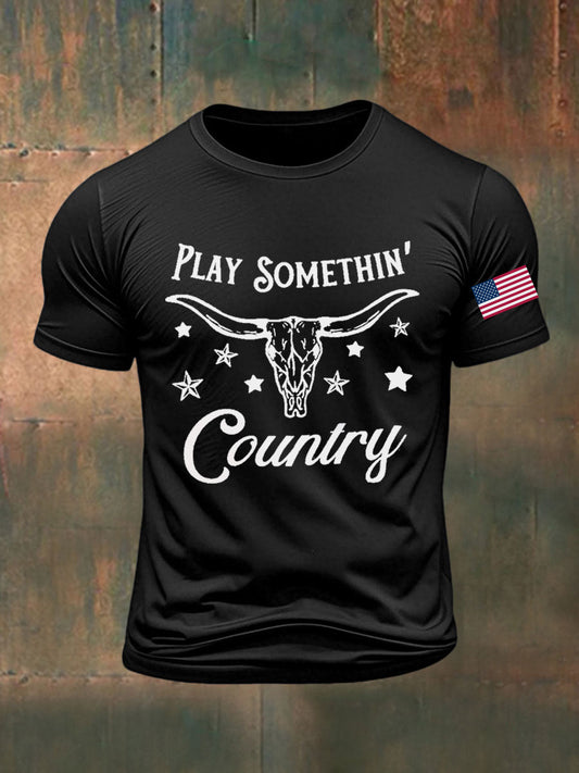Men's Play Something Country Damn Strait Country Music Printed T-shirt