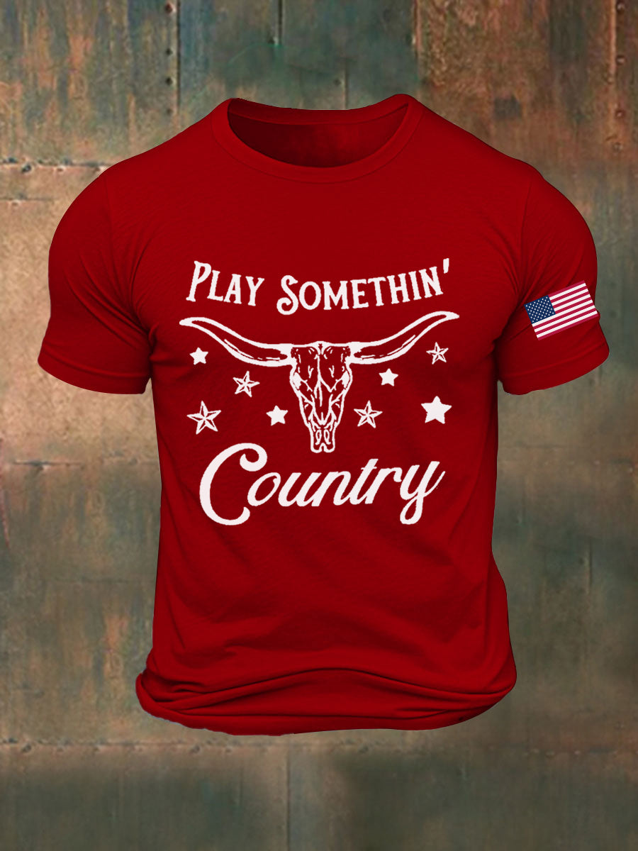 Men's Play Something Country Damn Strait Country Music Printed T-shirt