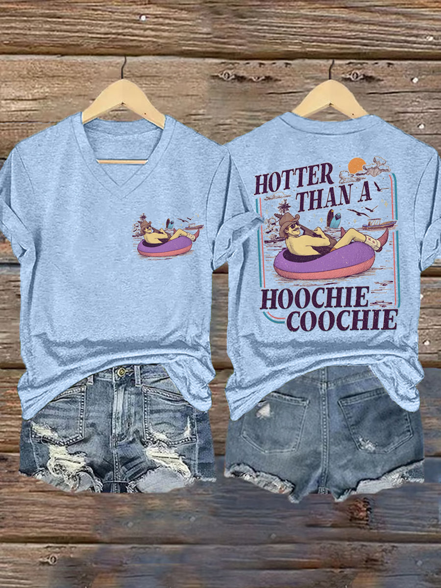 Women's Vintage Hotter Than A Hoochie Coochie Casual V-Neck Tee
