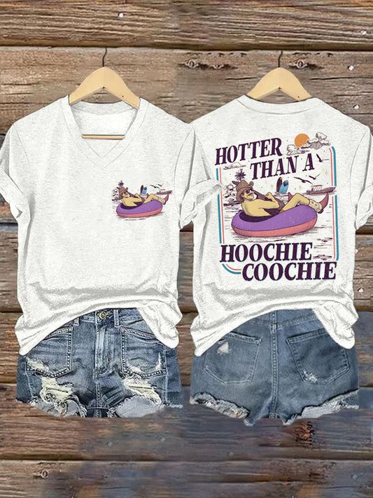 Women's Vintage Hotter Than A Hoochie Coochie Casual V-Neck Tee