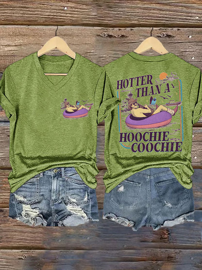 Women's Vintage Hotter Than A Hoochie Coochie Casual V-Neck Tee