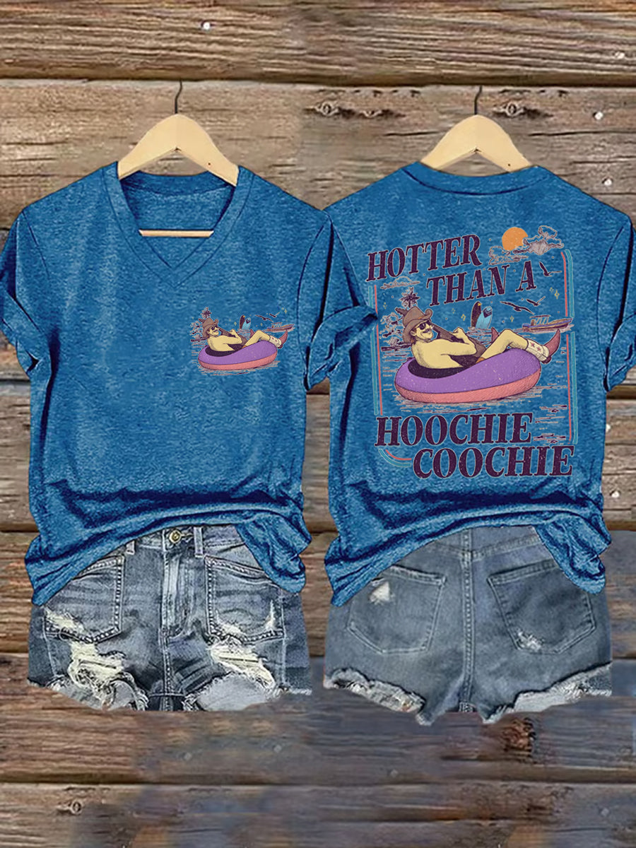 Women's Vintage Hotter Than A Hoochie Coochie Casual V-Neck Tee