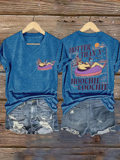 Women's Vintage Hotter Than A Hoochie Coochie Casual V-Neck Tee