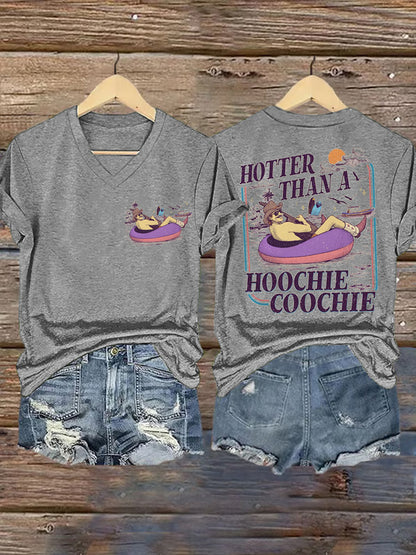 Women's Vintage Hotter Than A Hoochie Coochie Casual V-Neck Tee