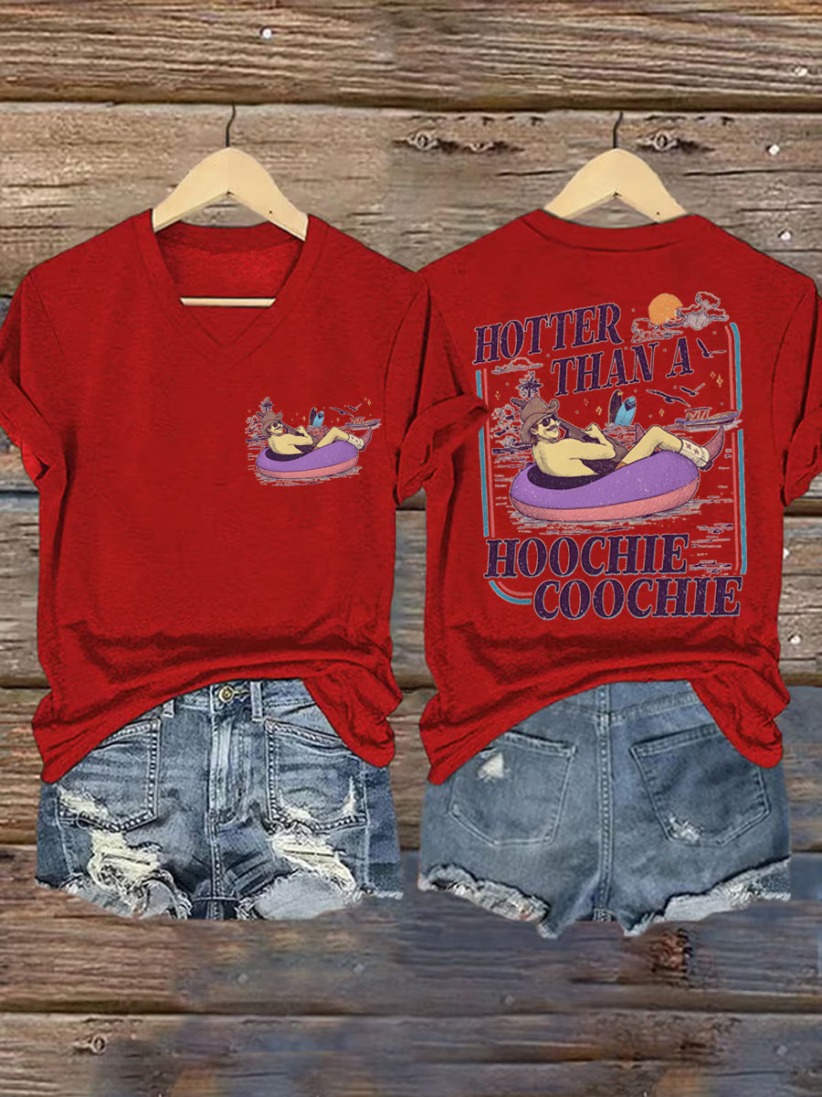Women's Vintage Hotter Than A Hoochie Coochie Casual V-Neck Tee