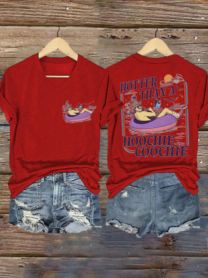Women's Vintage Hotter Than A Hoochie Coochie Casual V-Neck Tee