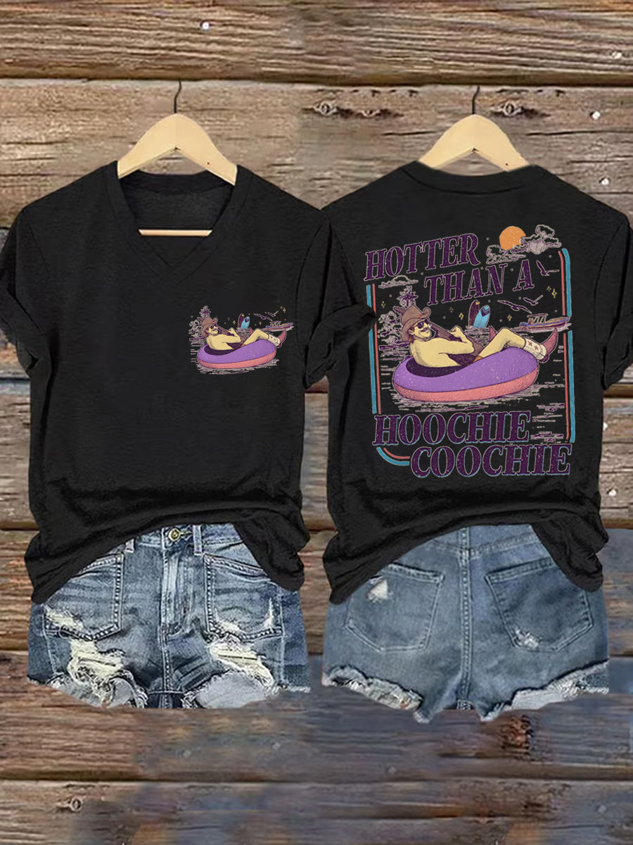 Women's Vintage Hotter Than A Hoochie Coochie Casual V-Neck Tee