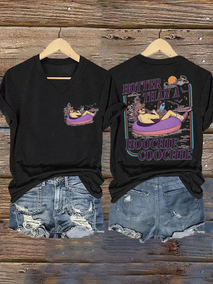 Women's Vintage Hotter Than A Hoochie Coochie Casual V-Neck Tee