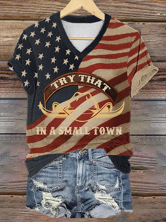 Women's Try That In A Small Town Printed V-neck T-shirt