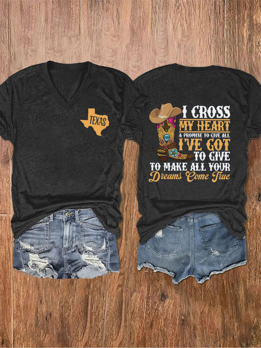 Women's Country Music Printed V-neck T-shirt