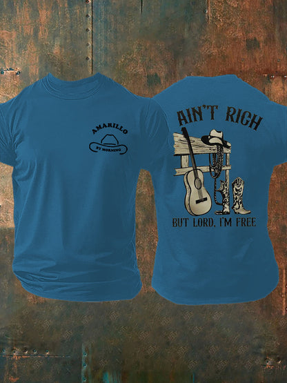 Men's Amarillo By Morning I Ain't Rich But Lord I'm Free Printed T-shirt