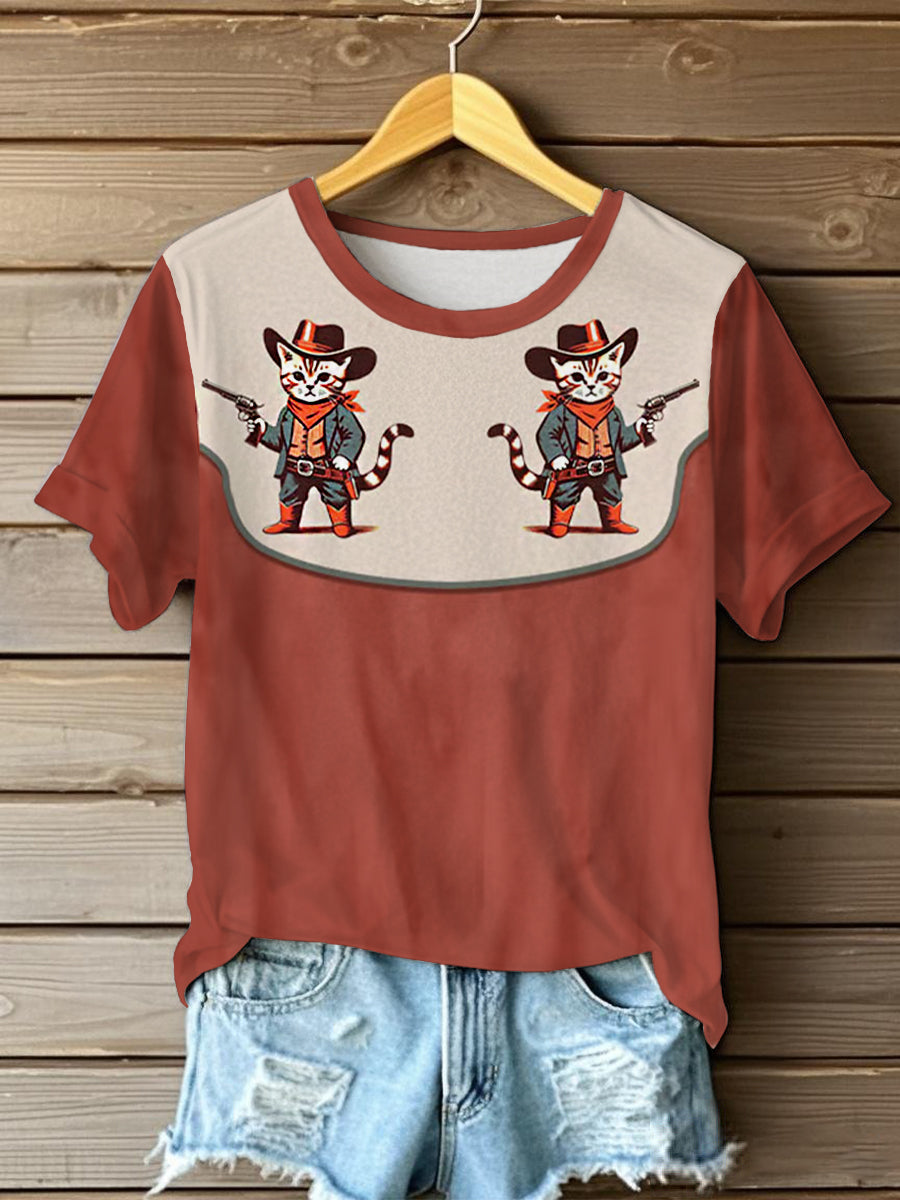 Women's Vintage Western Print Casual T-shirt