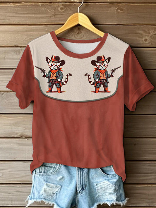 Women's Vintage Western Print Casual T-shirt