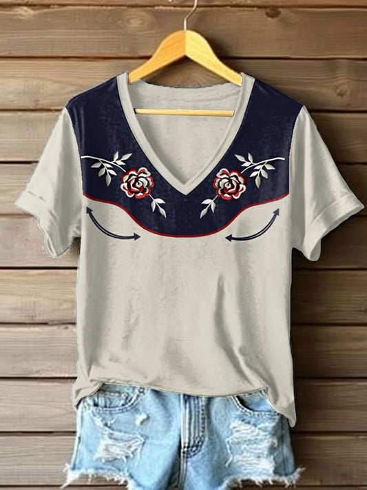 Women's Vintage Western Print Casual T-shirt