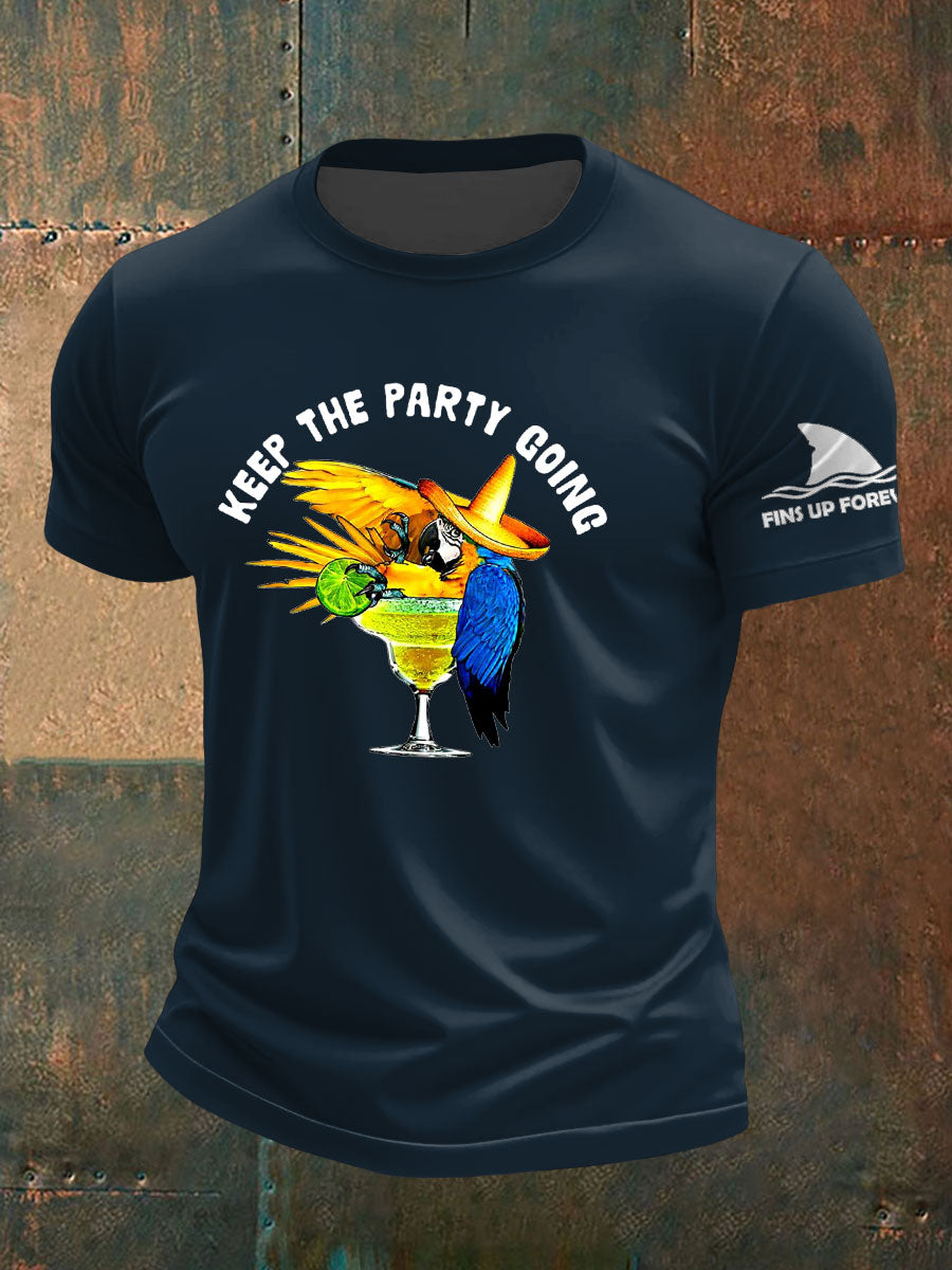Men's Muscic Lover Parrot Keep The Party Going Printed T-shirt