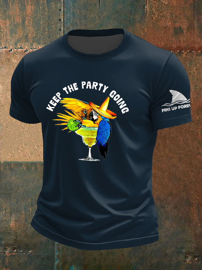 Men's Muscic Lover Parrot Keep The Party Going Printed T-shirt