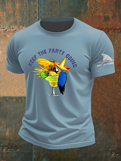 Men's Muscic Lover Parrot Keep The Party Going Printed T-shirt