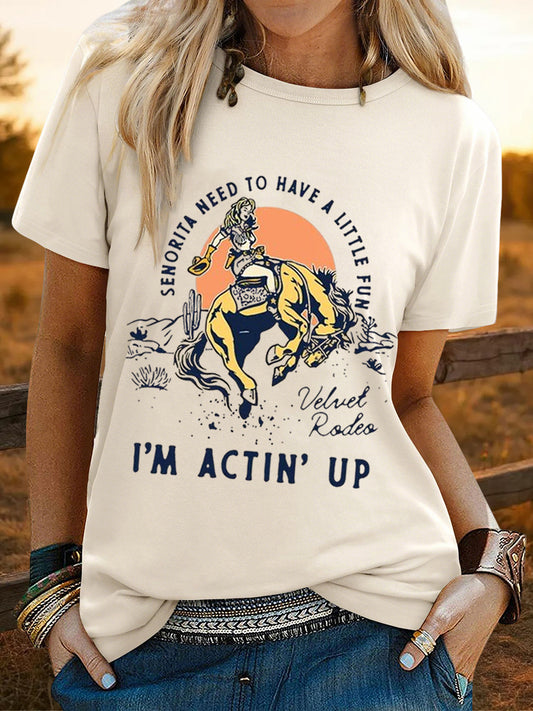 Women's Cowgirls Print Country Music Fan Short Sleeve T-Shirt