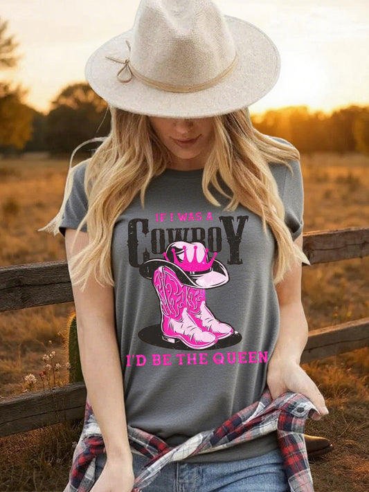 Women's Cowgirls Print Country Music Fan Short Sleeve T-Shirt