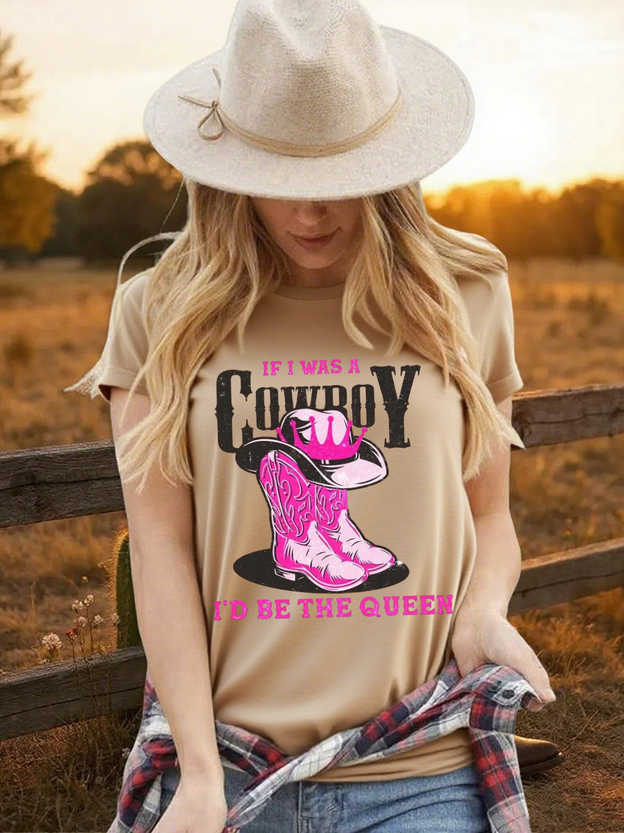 Women's Cowgirls Print Country Music Fan Short Sleeve T-Shirt
