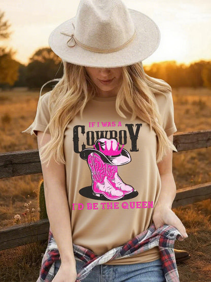 Women's Cowgirls Print Country Music Fan Short Sleeve T-Shirt
