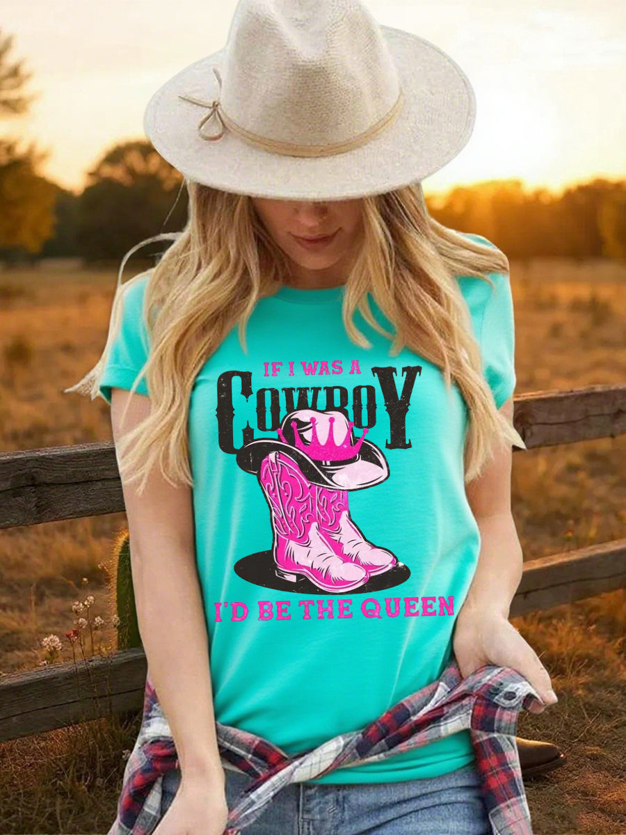 Women's Cowgirls Print Country Music Fan Short Sleeve T-Shirt