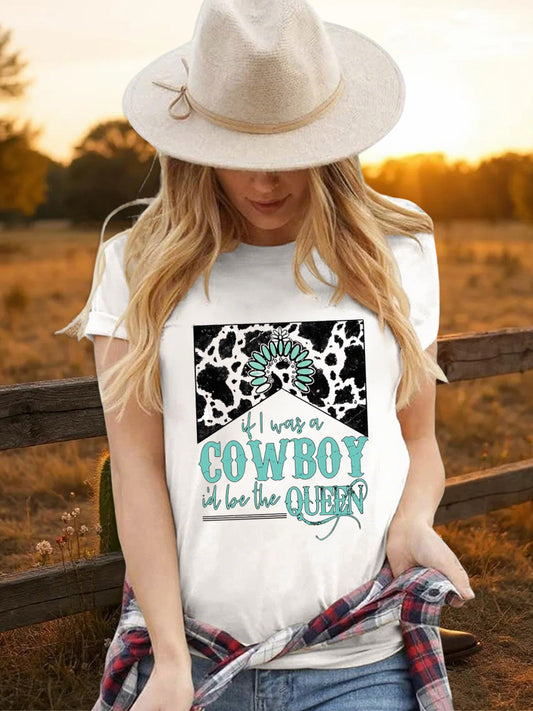 Women's Cowgirls Print Country Music Fan Short Sleeve T-Shirt