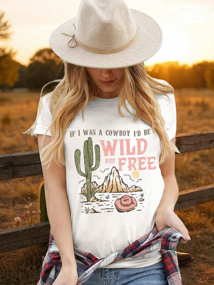 Women's Cowgirls Print Country Music Fan Short Sleeve T-Shirt