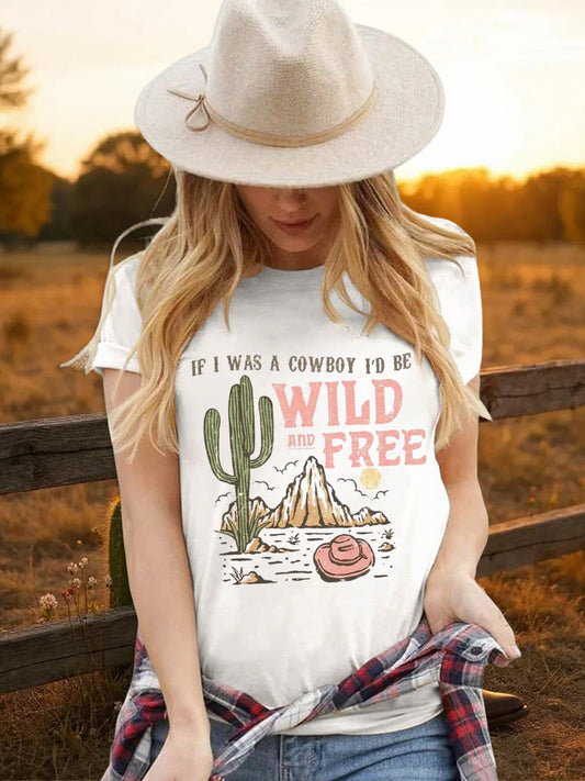 Women's Cowgirls Print Country Music Fan Short Sleeve T-Shirt