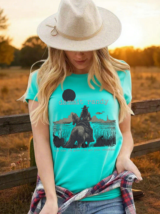 Women's Cowgirls Print Country Music Fan Short Sleeve T-Shirt