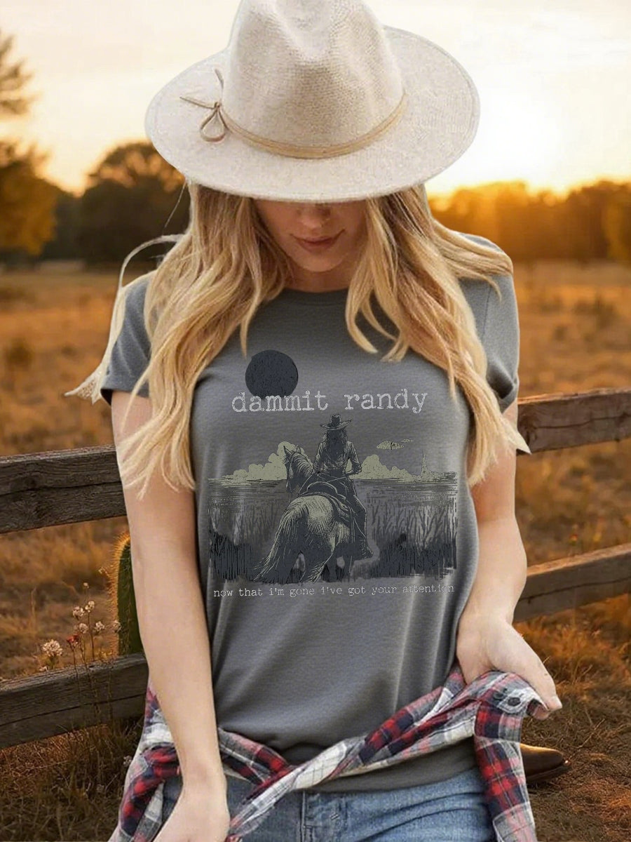 Women's Cowgirls Print Country Music Fan Short Sleeve T-Shirt