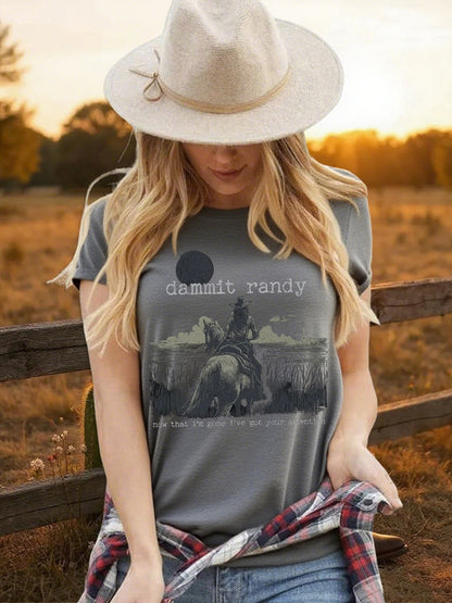 Women's Cowgirls Print Country Music Fan Short Sleeve T-Shirt