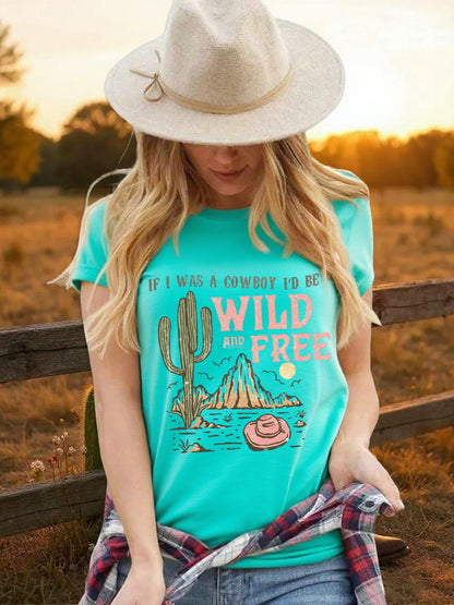 Women's Cowgirls Print Country Music Fan Short Sleeve T-Shirt