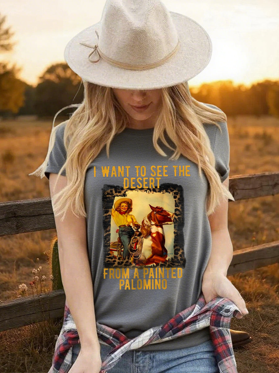 Women's Cowgirls Print Country Music Fan Short Sleeve T-Shirt