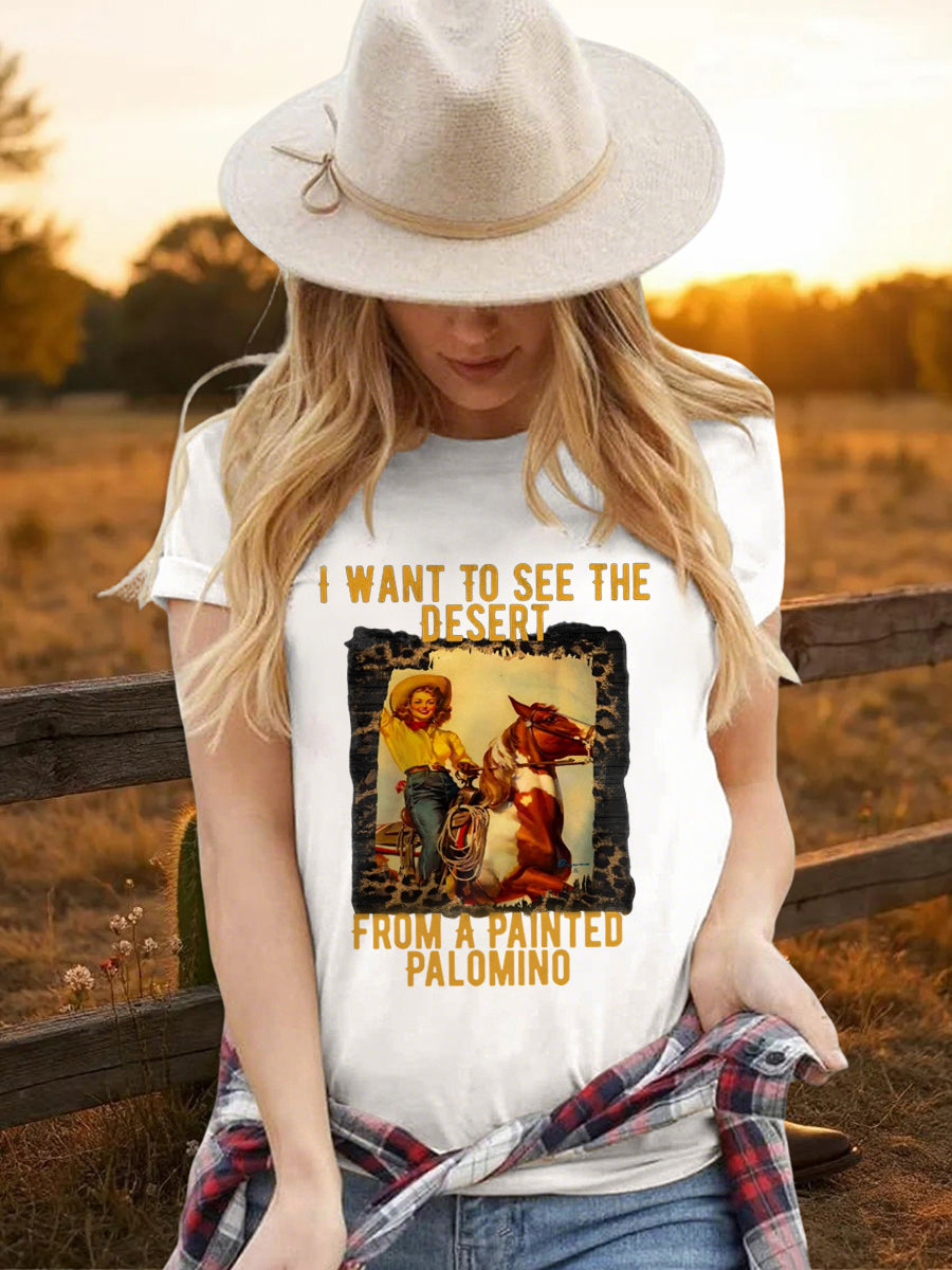 Women's Cowgirls Print Country Music Fan Short Sleeve T-Shirt