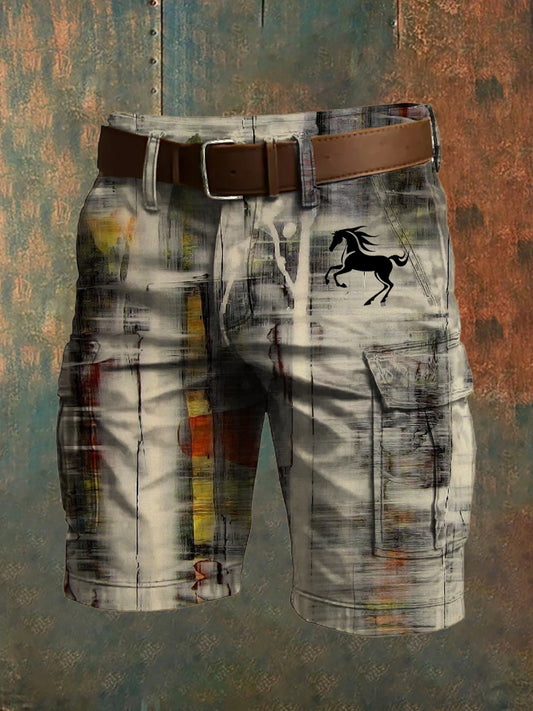 Men's Retro Vacation Business Art Print Casual Shorts