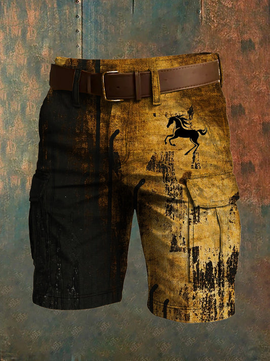 Men's Retro Vacation Business Art Print Casual Shorts