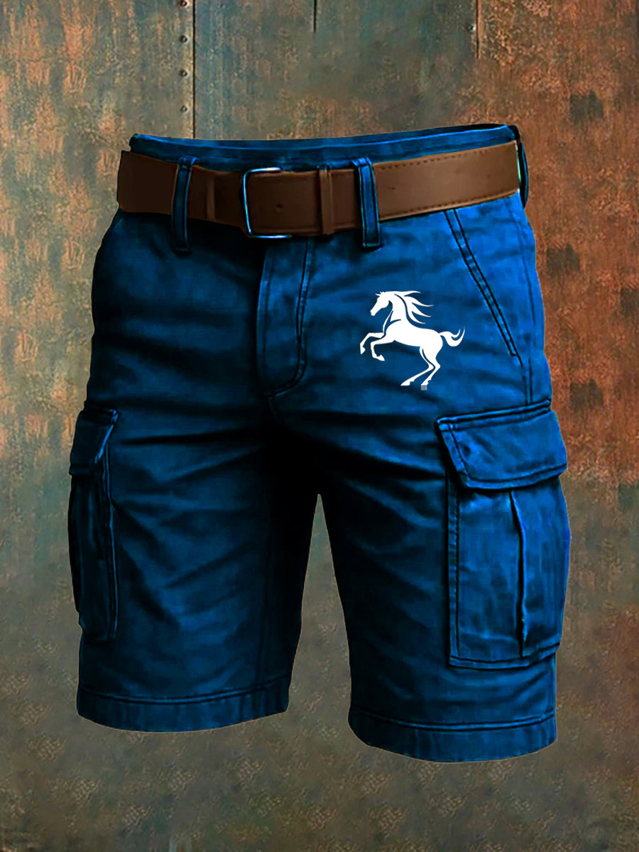 Men's Retro Vacation Business Art Print Casual Shorts