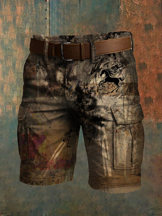 Men's Retro Vacation Business Art Print Casual Shorts