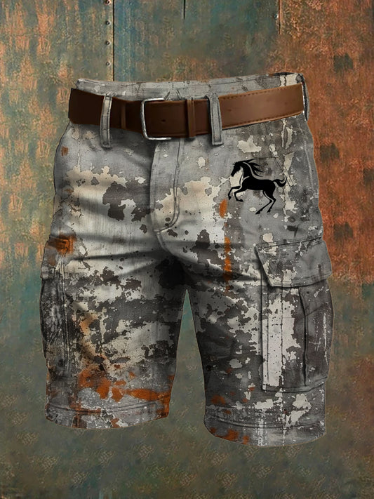 Men's Retro Vacation Business Art Print Casual Shorts