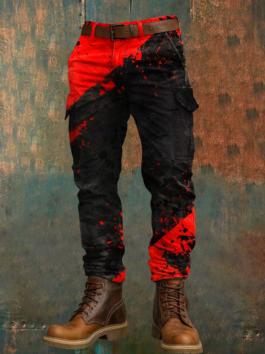 Men's Retro Vacation Business Art Print Casual Workwear Trousers