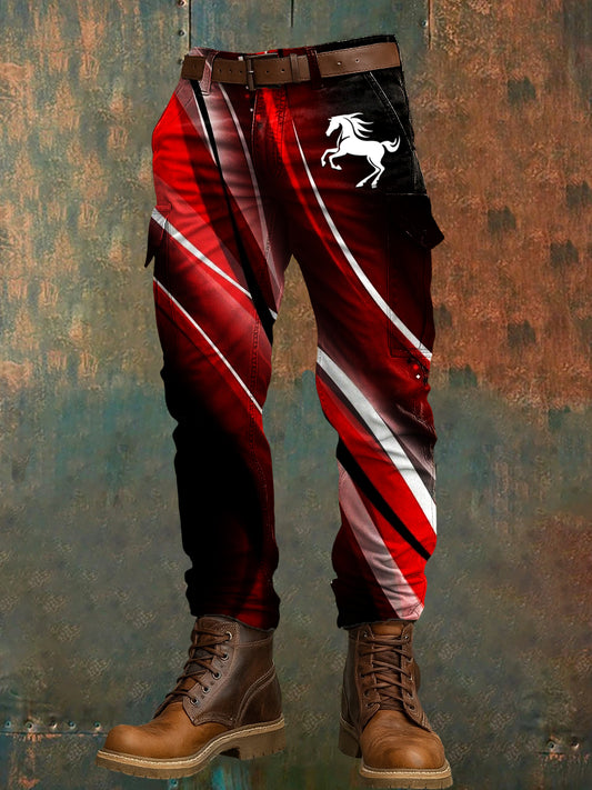 Men's Retro Vacation Business Art Print Casual Workwear Trousers