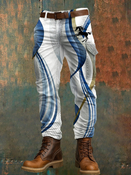 Men's Retro Vacation Business Art Print Casual Workwear Trousers