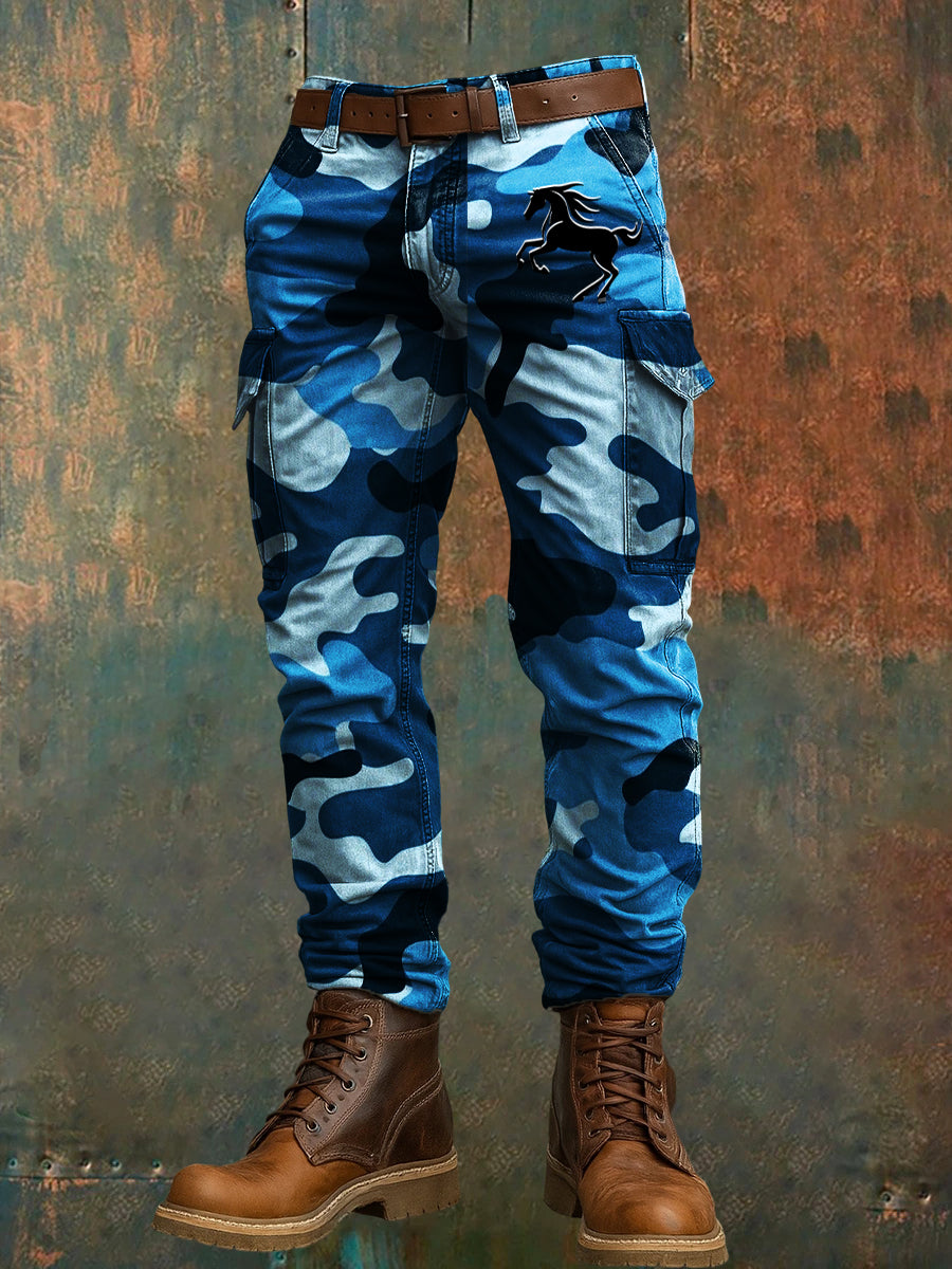Men's Retro Vacation Business Art Print Casual Workwear Trousers