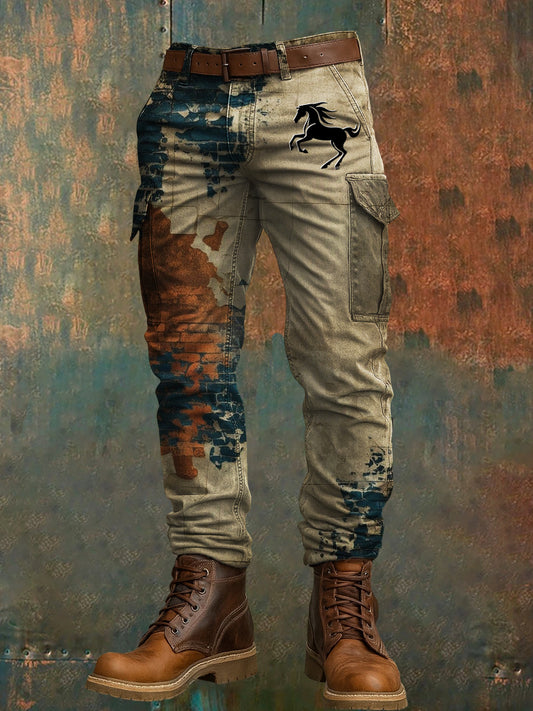 Men's Retro Vacation Business Art Print Casual Workwear Trousers